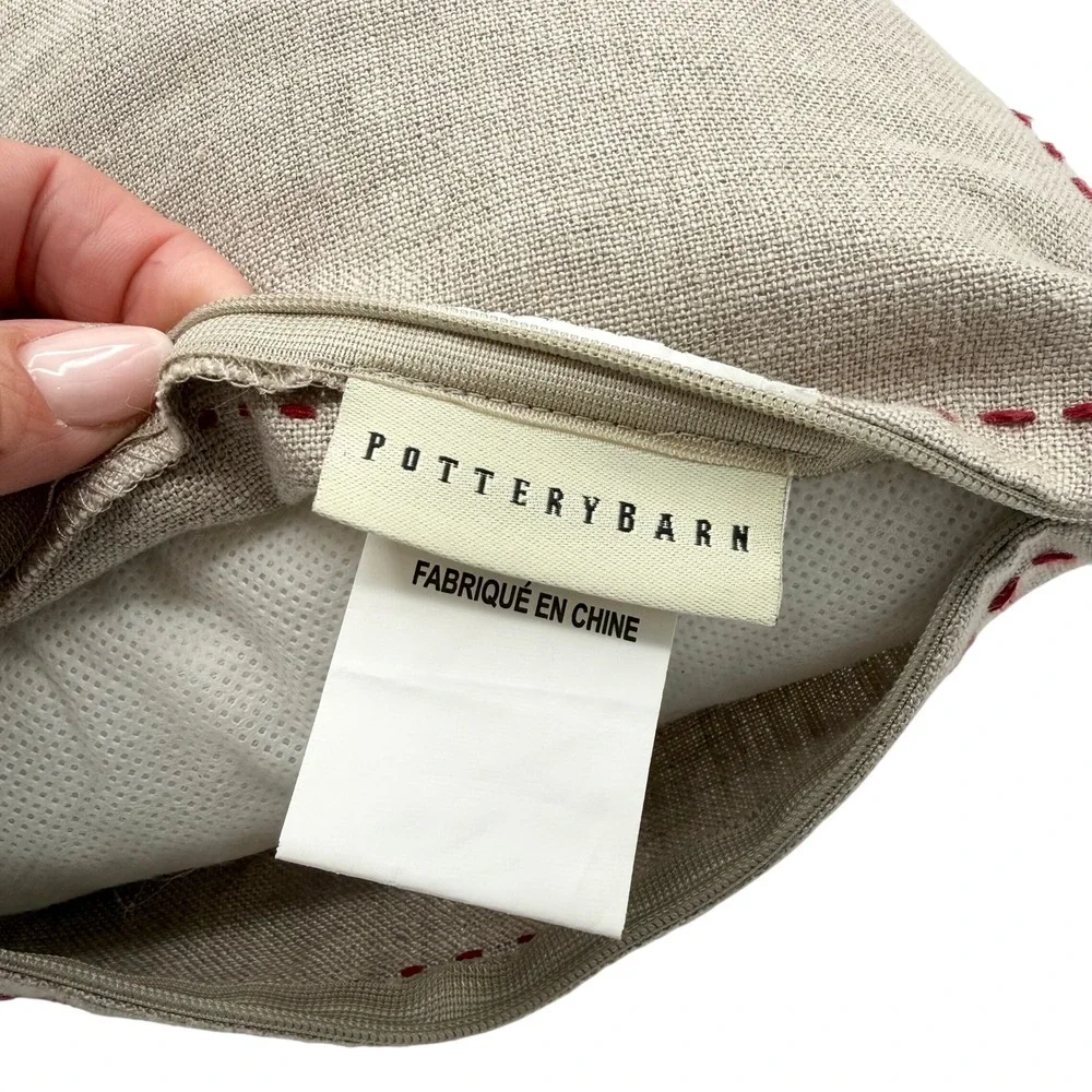 Pottery Barn Joy Peace Linen Christmas Pillows Set Red Embroidered 2009